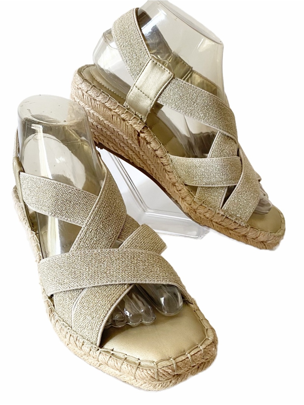 Square Toe Me Too Mini Wedge Metallic Strap Espadrille Sandal Boho Summer Beach